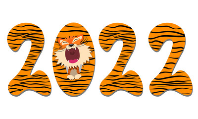 
Vector
design element of digit of the year with cartoon funny face of tiger cub and striped numerals of the year on transparent background. Chinese horoscope Year of the tiger 2022.