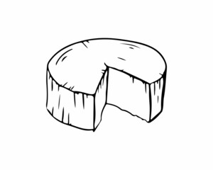 A piece of cheese drawn with a black outline. icon, doodle. Vector illustration