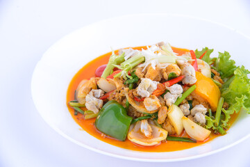 Seafood with sweet, sour and hot sauce
