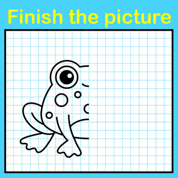 Complement the frog with a symmetrical picture and paint it. A simple drawing game for kids