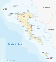Vector road map of the Ionian island Korfu, Greece - obrazy, fototapety, plakaty