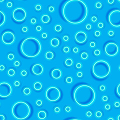 Abstract neon seamless pattern. Blue glowing circles background.