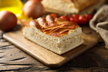 Traditional homemade Russian pie with cabbage