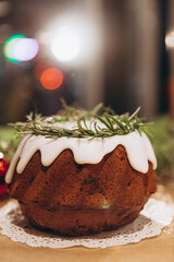 Festive Christmas cake with icing. Xmas mood