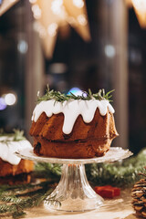 Festive Christmas cake with icing. Xmas mood