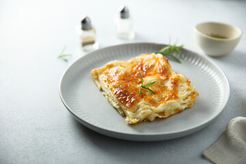 Traditional homemade meatless lasagna on a plate