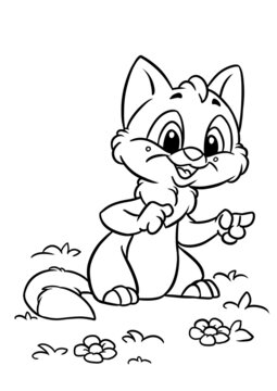 Little kitten sitting meadow grass nature illustration cartoon coloring