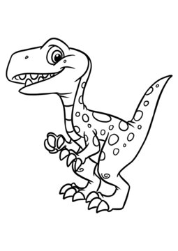 Small carnivorous dinosaur Raptor watching illustration cartoon coloring