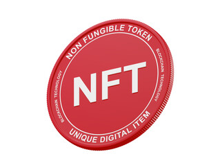 NFT non fungible token red coin 3D render