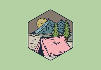 Line art illustration drawing of camping
