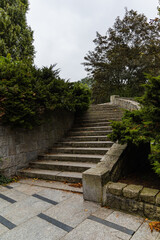Short twisted concrete stairs at the park