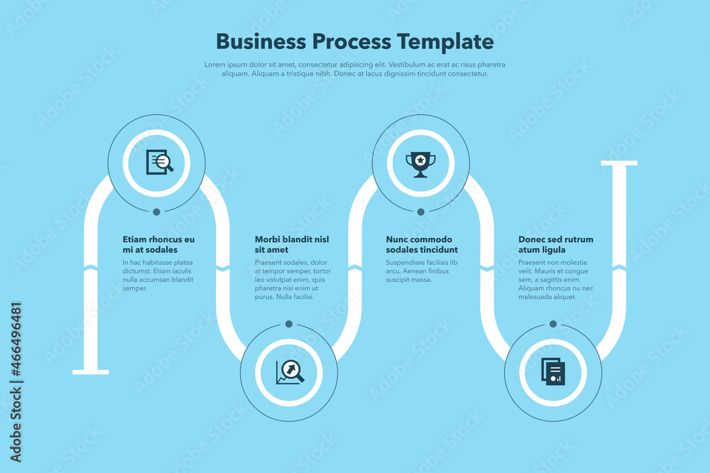 Leinwandbilder Simple business process template with four steps - blue version. Easy to use for your website or presentation.