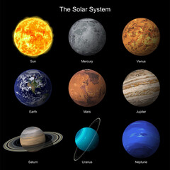 リアルな太陽系の惑星イラストセット - obrazy, fototapety, plakaty