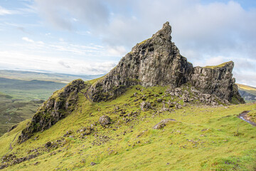 Fototapeta na wymiar The Quiraing is a landslip on the eastern face of Meall na Suiramach, the northernmost summit of the Trotternish on the Isle of Skye, Scotland. UK. 