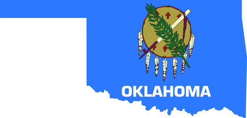 Simple flat flag administrative map of the Federal State of Oklahoma, USA