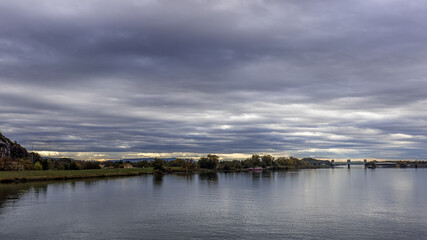 View of the Rhône River with a cloudy sky, Donzere, France