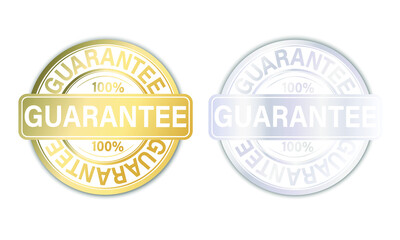Guarantee stamps gold and silver. Certificates of the highest quality of the product, goods. Tested, approved, natural. Set of stickers. Vector illustration.
