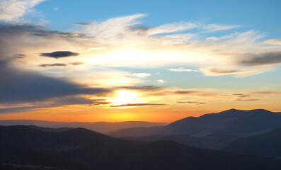 Autumn sunset in the mountains