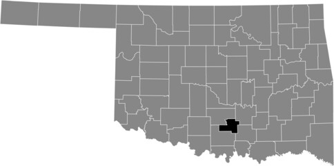 Black highlighted location map of the Murray County inside gray administrative map of the Federal State of Oklahoma, USA