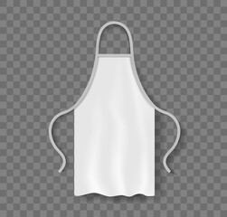 Apron mockup. Apron of uniform for kitchen and cooking. White uniform for chef and waiter. Realistic clothes mockup for work in restaurant, cafe. Cotton template for cook or barman. Vector