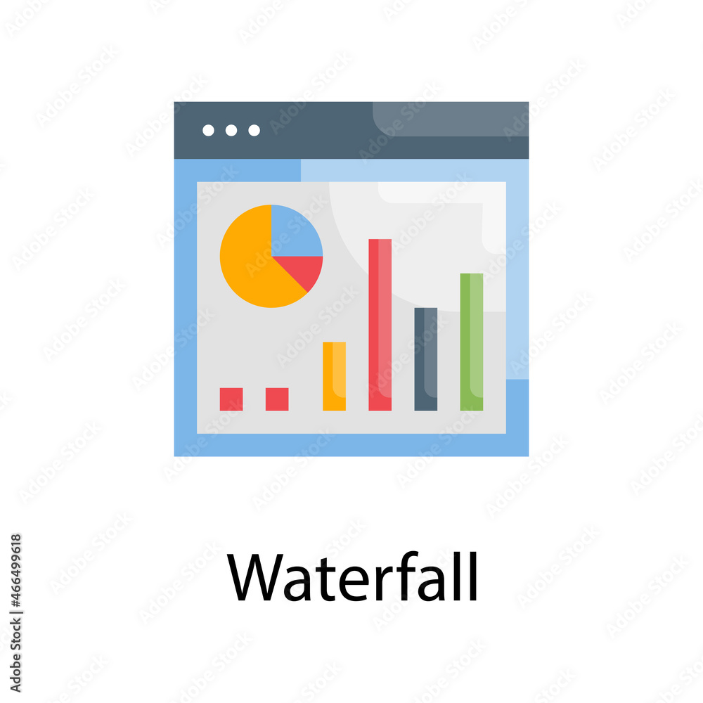 Poster waterfall chart vector flat icon design illustration. web analytics symbol on white background eps 1