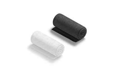 Blaank black and white twisted big towel mockup, side view