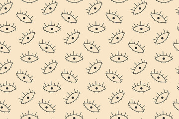 Seamless Pattern in Abstract Style. Eyes on Yellow Background. Vector Illustration