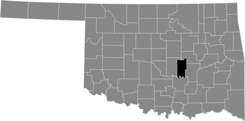 Black highlighted location map of the Seminole County inside gray administrative map of the Federal State of Oklahoma, USA