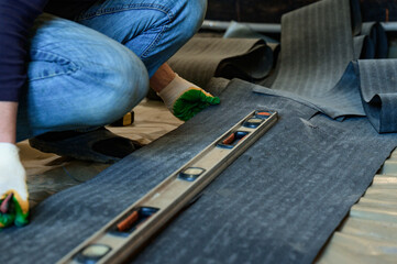 Material for waterproofing, measuring and cutting roofing tape for protection against moisture.