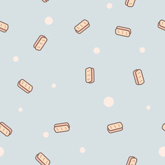 Seamless pattern with bakery products, Baked goods background, Pastel, Vector illustration.