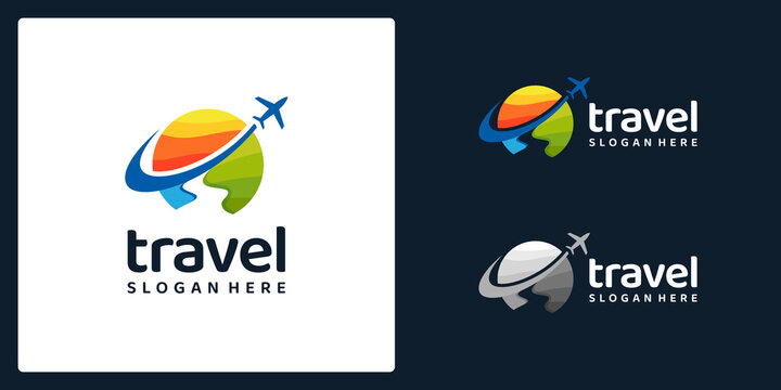 Air travel logo template. Travel logo. sea logo. river logo concept. Sunset or sunrise icon. Plane logo. Plane vector. Landscape logo. Airplane icon. Airplane vector.