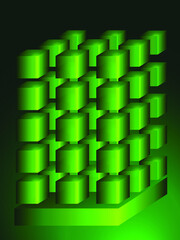 vector illustration in green tones with a volumetric image of vertical rows of cubes in space for logos, business cards and interior decoration