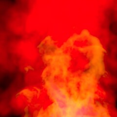 Red smoke and flames on a black background. Red smoke background. Colored steam. Poisonous vapors. Clean air, science concept.  3D illustration