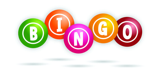 Slogan bingo for lottery and balls. Game of chance to win for young and old. Cartoon vector logo or symbol