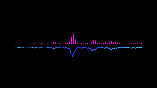 analog and digital line voice graphic growing intensity on black background 