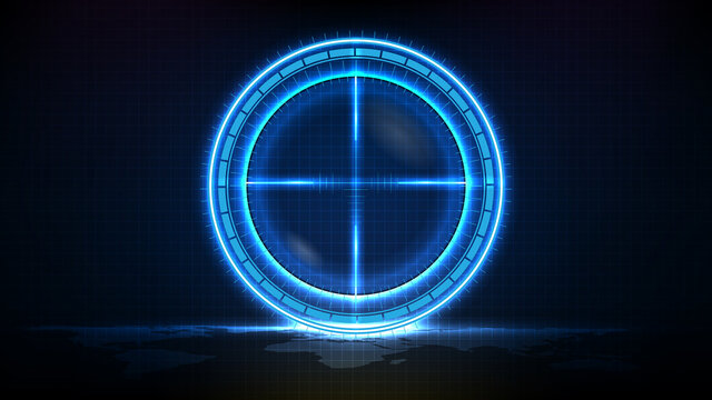 abstract futuristic background of blue technology sniper sight with measurement marks ui hud display sniper longest range gun