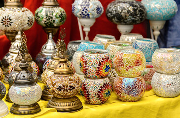 Colored mosaic glass lamp. Candlestick. Souvenirs from Turkey