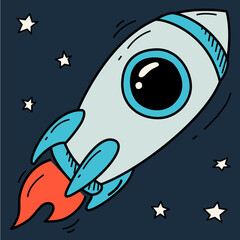 Fototapeta premium Spaceship and stars. Vector stock illustration. Colored rocket.