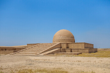 Staircase leading to the Buddhist stupa of the Fayaz Tepe monastery, Termez, Uzbekistan. The stupa...