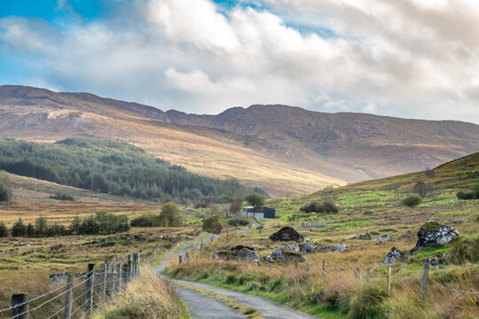 Rain coming in at the Bluestack Mountains between Glenties and Ballybofey in County Donegal - Ireland