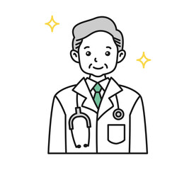 白衣を着た年配男性の医師のアバター用イラスト素材