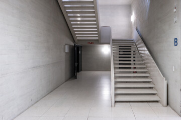 Modern building abstract interior stairway, no people