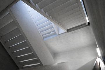 Modern building abstract interior stairway, no people