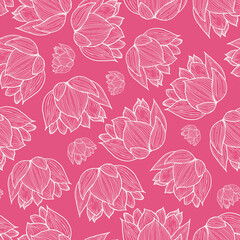 Vector lineart lotus seamless repeat pattern background.Perfect for fabric,textile,wrapping paper,scrapbooking and wallpaper.