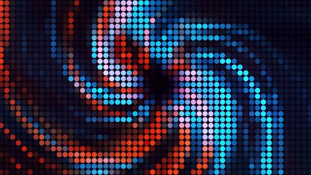 Abstract spinning vortex background, seamless loop. Motion. Screen of rows of small squares and twisting light stripes.