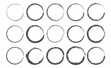 Set of circle brushes elements. Different circle brush strokes. Grunge round shapes. Boxes, frames for text, labels, logo, grunge. Vector illustration