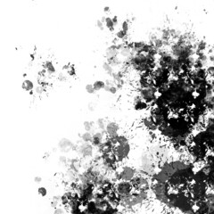 Black and white abstract illustration of artistic splashes and stains of paint