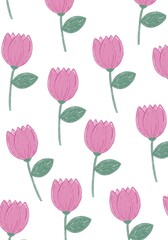 Obraz premium Tulips flowers kid's drawing, drawing with chalk, pattern flowers pink