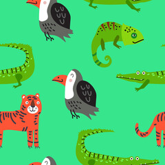 Animal Cartoon Illustration Pattern Seamless Vector Design