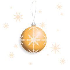 New Year's orange toy, volumetric ball with white snowflakes.